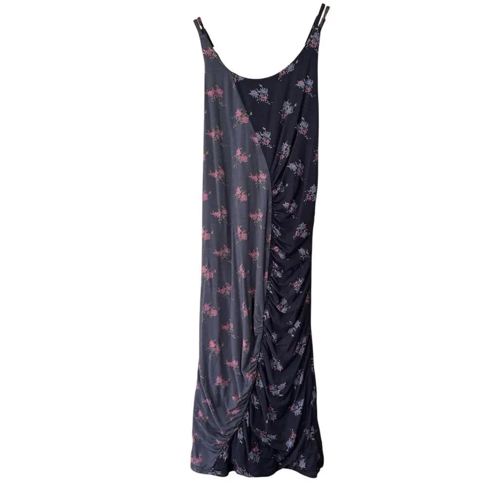 Free people cross back mini floral dress ruched spaghetti strap gray small